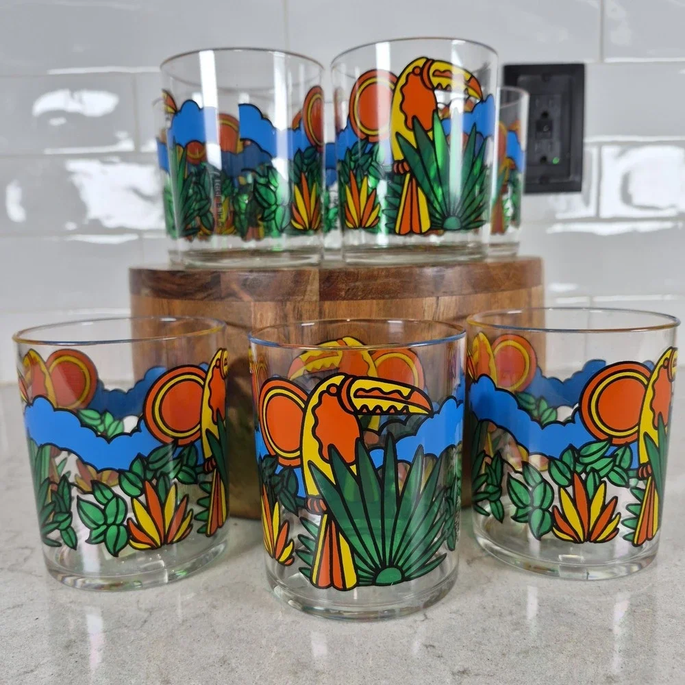 Vintage 1991 Grainware HLB Toucan‎ Acrylic Tumblers Set 8 Bloomingdale's